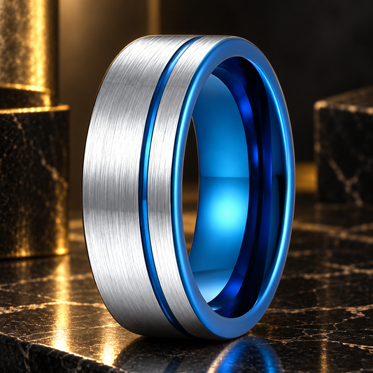 Anillo de Tungsteno Azul Cepillado