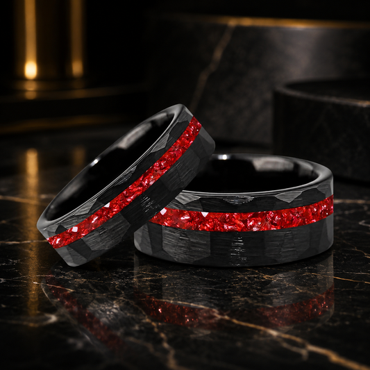 Anillo de Tungsteno con Cristal Rojo