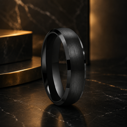 Anillo de Tungsteno Negro con Biseles ’El Firme’ - Black 6mm / 13 - Anillos