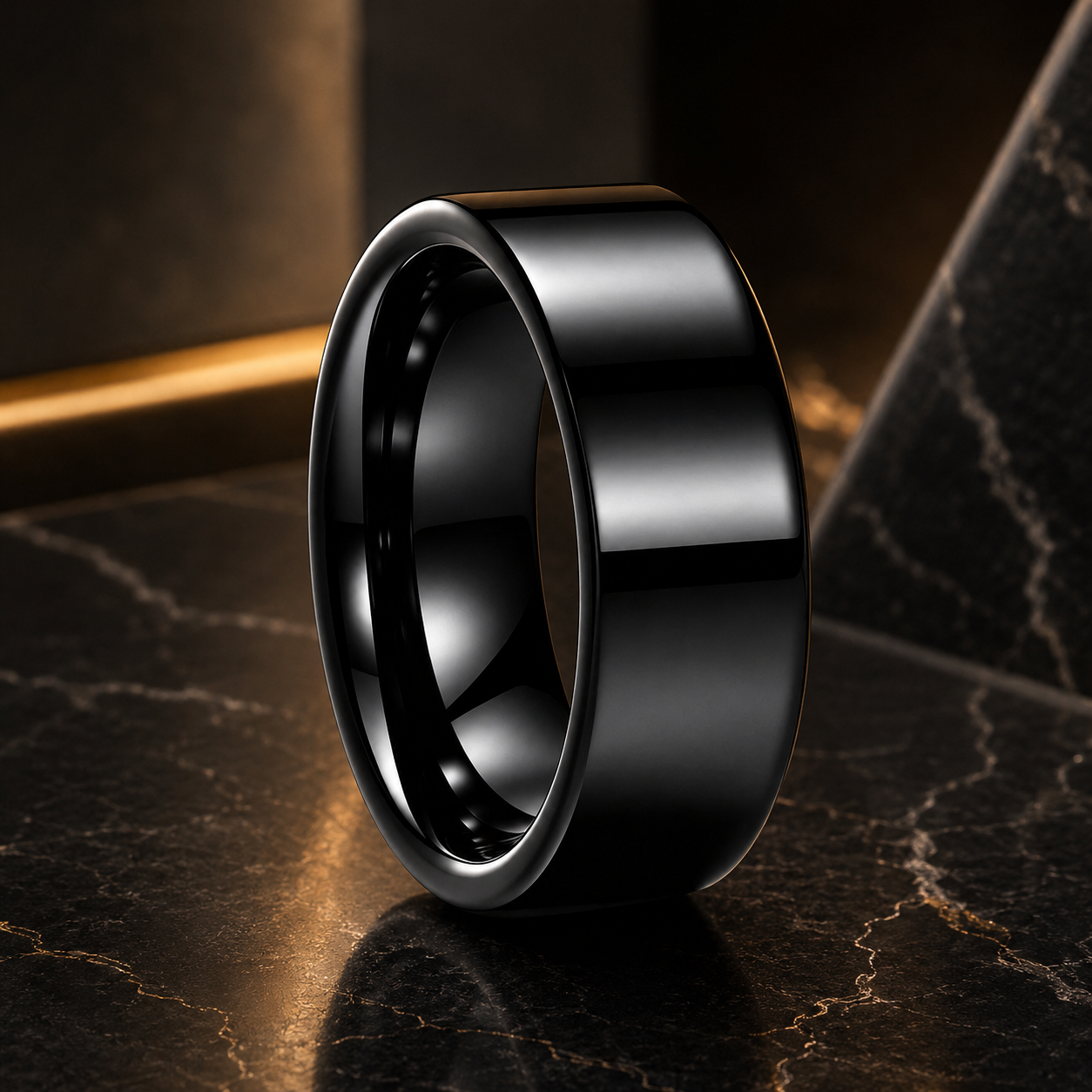 Anillo de Tungsteno para Boda de Perfil Plano ’El Destino’ - 8mm Black / Flat Band / 5.5 - Anillos