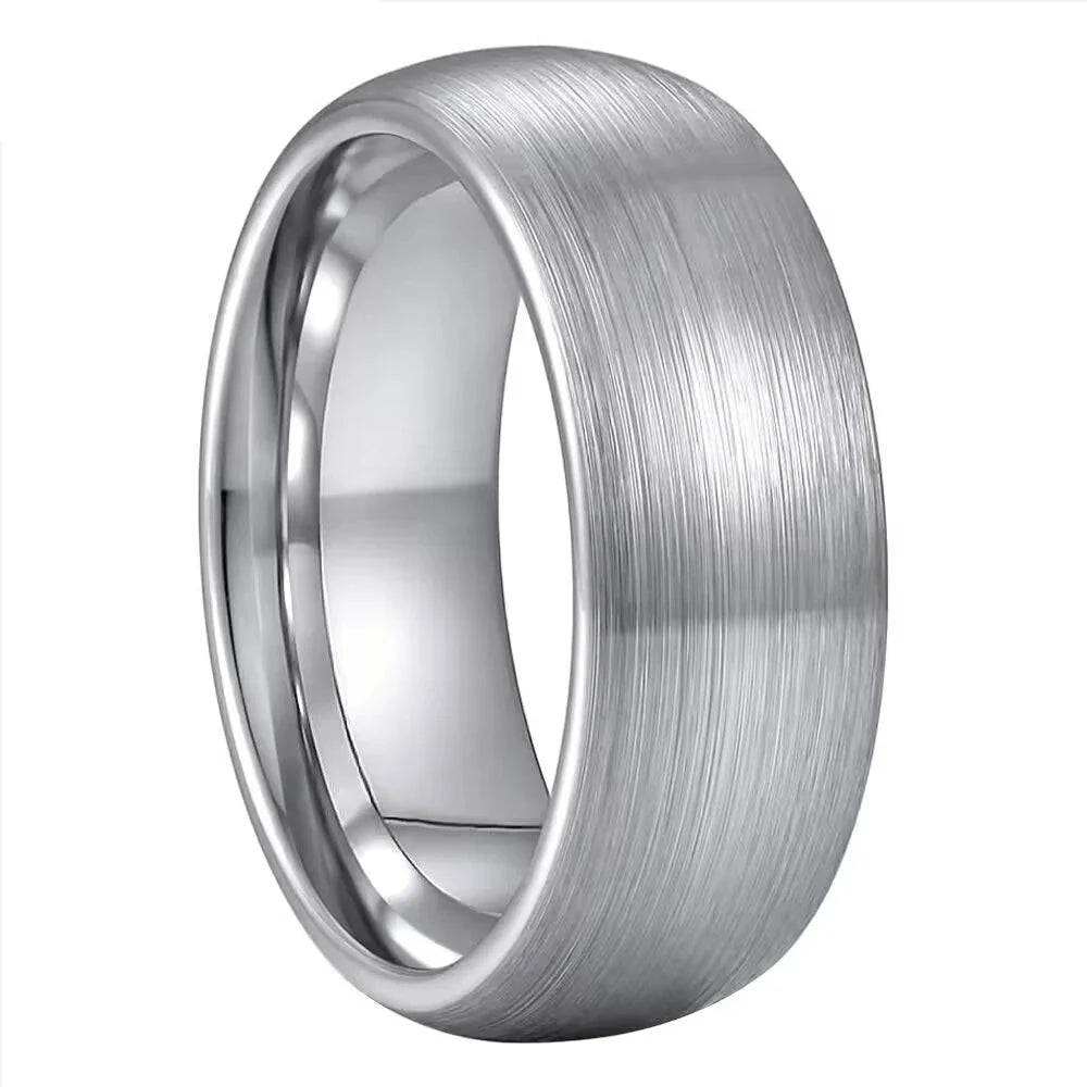 Anillo de Tungsteno para Compromiso Cepillado ’El Rumbo’ - Dome Brushed Silver / 8mm / 8 - Anillos