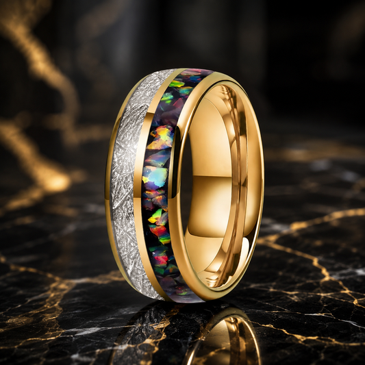 Anillo de Tungsteno con Ópalo Multicolor