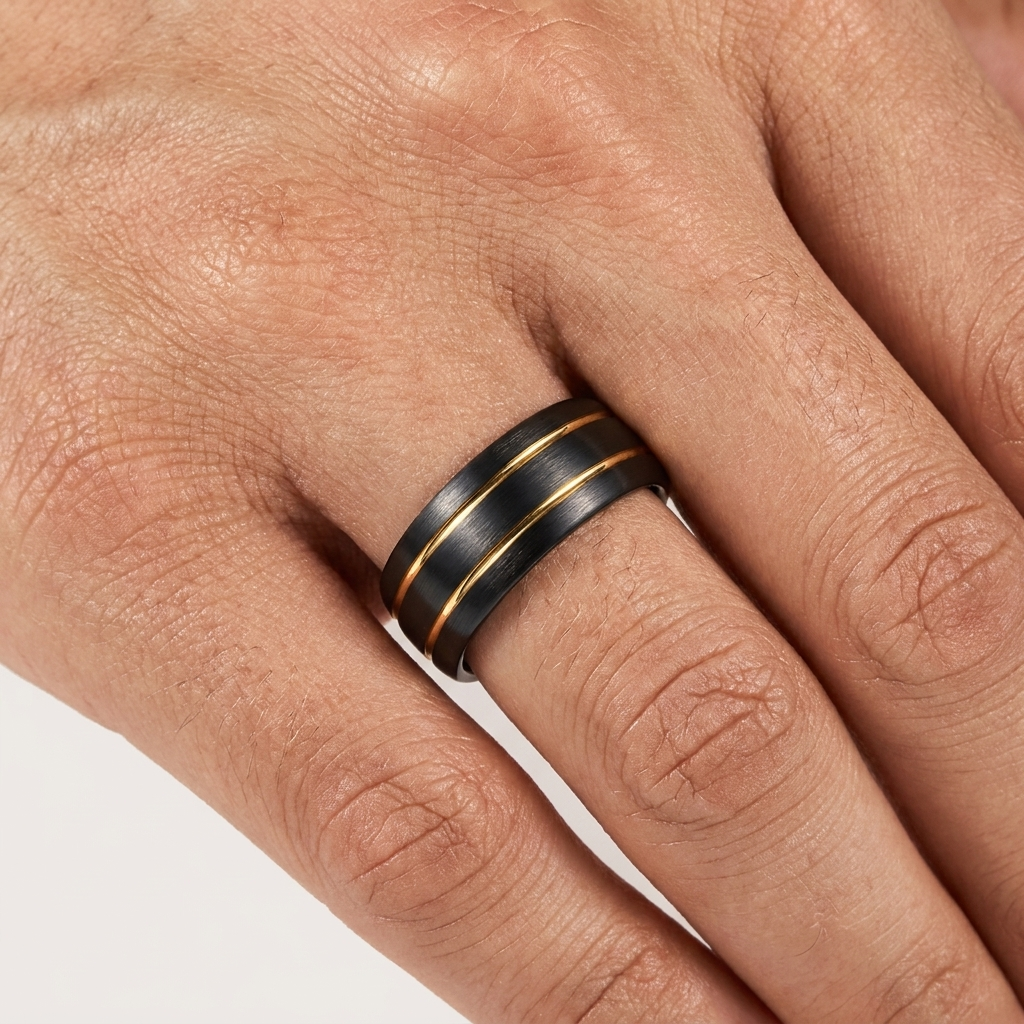 Anillo de Tungsteno Negro Doble Ranura