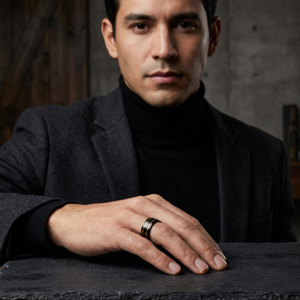 Anillo de Tungsteno Negro Doble Ranura
