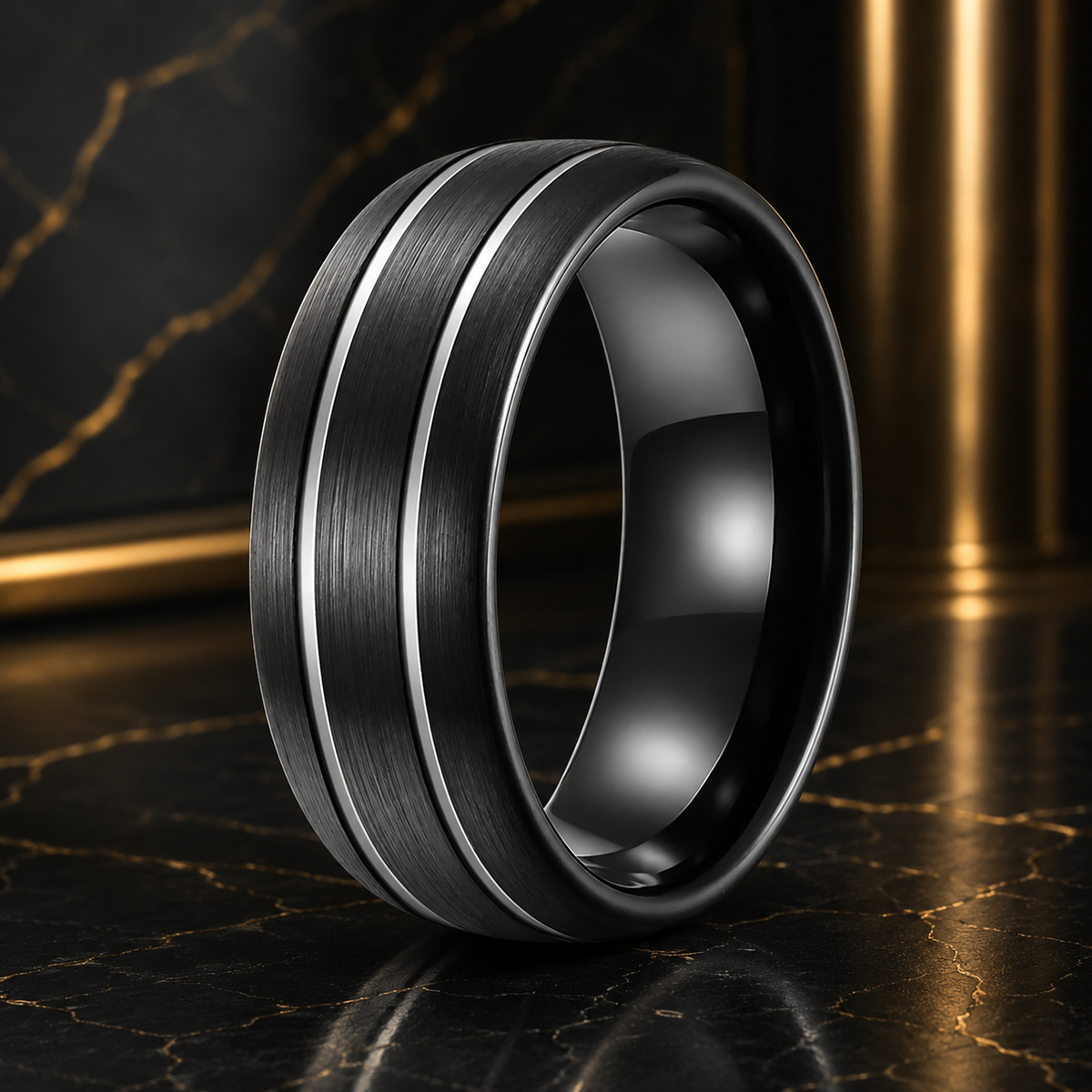 Anillo de Tungsteno Negro Doble Ranura