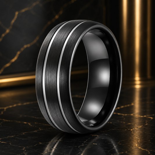 Anillo de Tungsteno Negro Doble Ranura