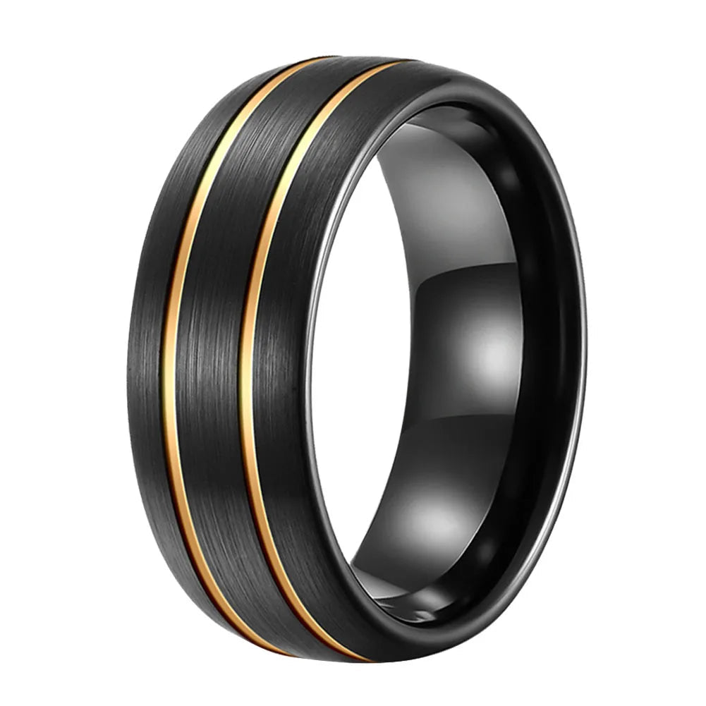 Anillo de Tungsteno Negro Doble Ranura