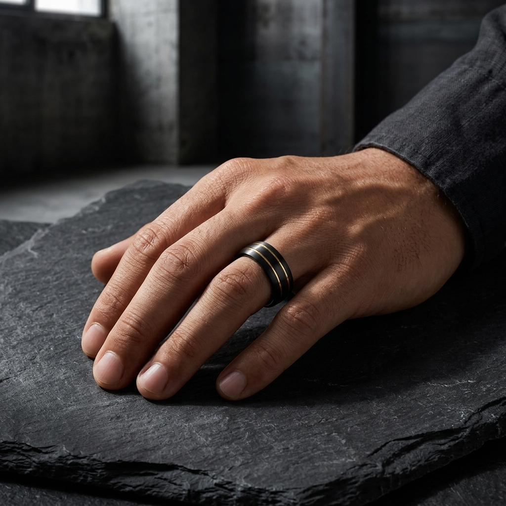 Anillo de Tungsteno Negro Doble Ranura