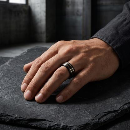 Anillo de Tungsteno Negro Doble Ranura