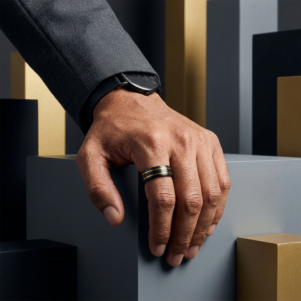 Anillo de Tungsteno Negro Doble Ranura