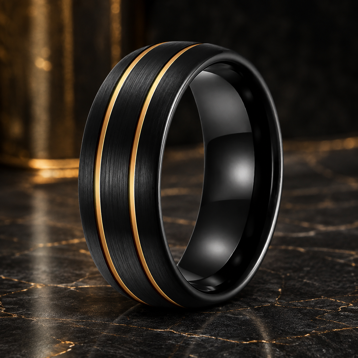 Anillo de Tungsteno Negro Doble Ranura