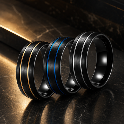 Anillo de Tungsteno Negro Doble Ranura
