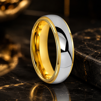 Anillo de Tungsteno Dorado Escalonado
