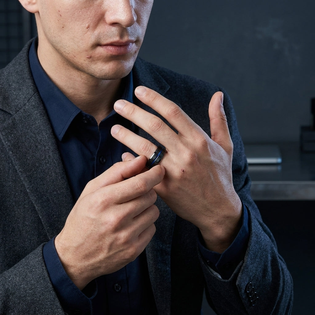 Anillo de Tungsteno con Ranura Central