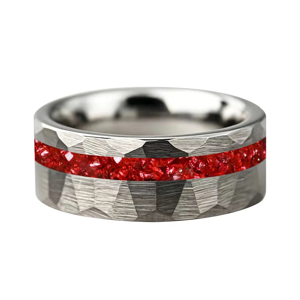 Anillo de Tungsteno con Cristal Rojo