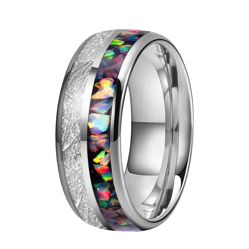 Anillo de Tungsteno con Ópalo Multicolor