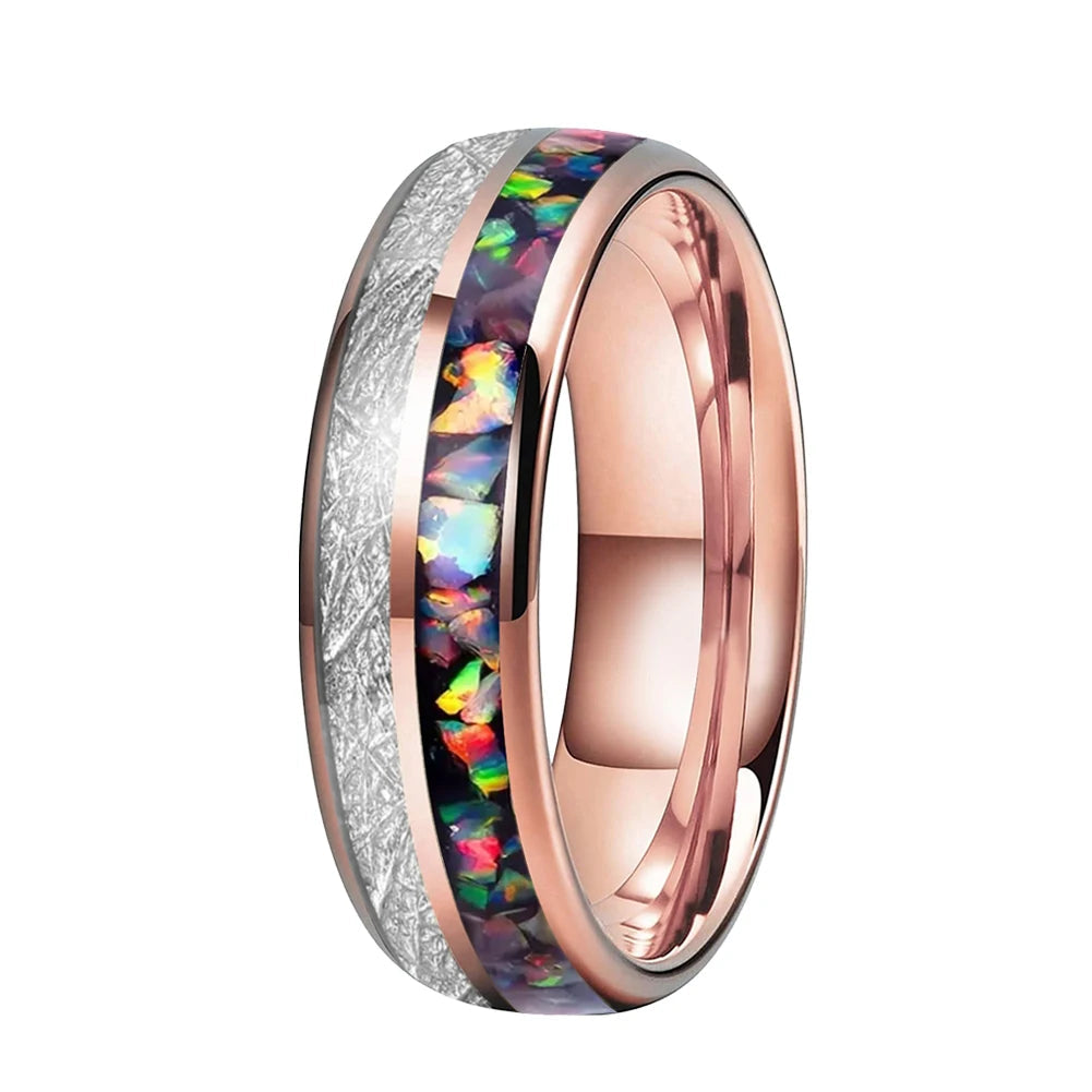 Anillo de Tungsteno con Ópalo Multicolor