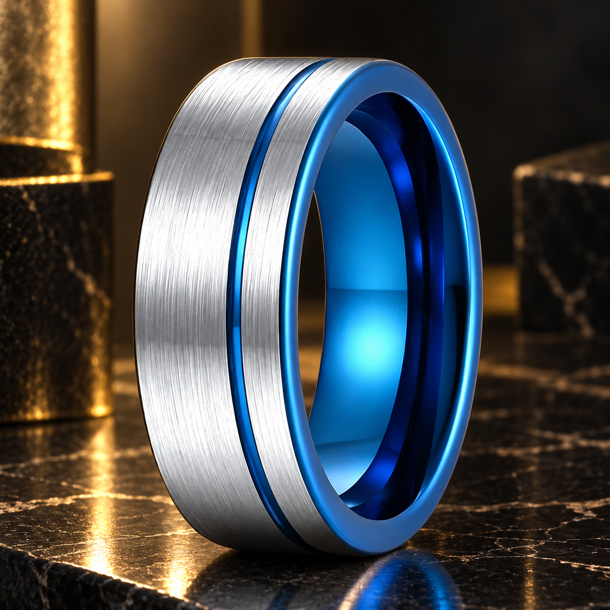 Anillo de Tungsteno Azul Cepillado
