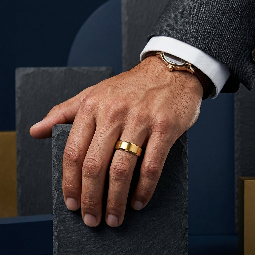 Anillo de Tungsteno Dorado con Biseles