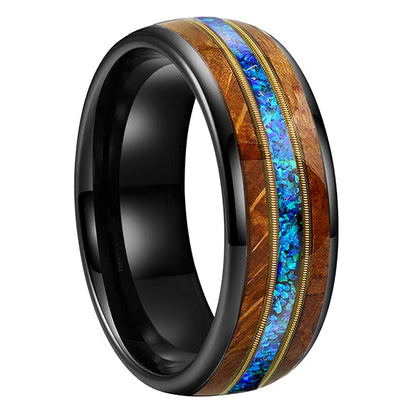 Anillo de Tungsteno Dorado con Ópalo Azul 