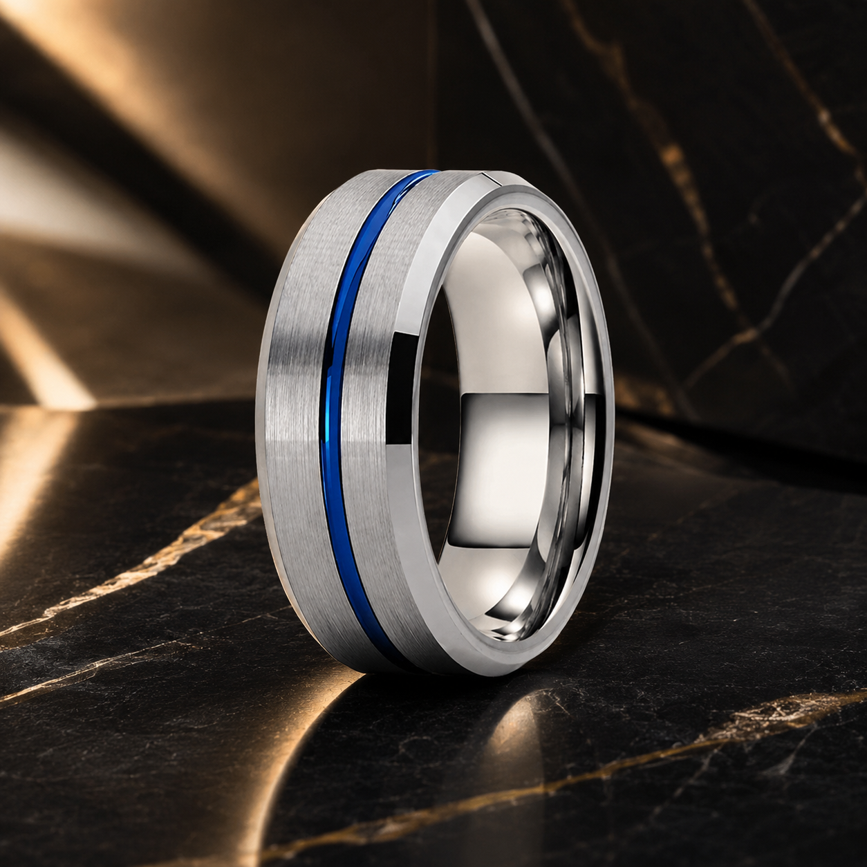 Anillo de Tungsteno Plateado con Ranura