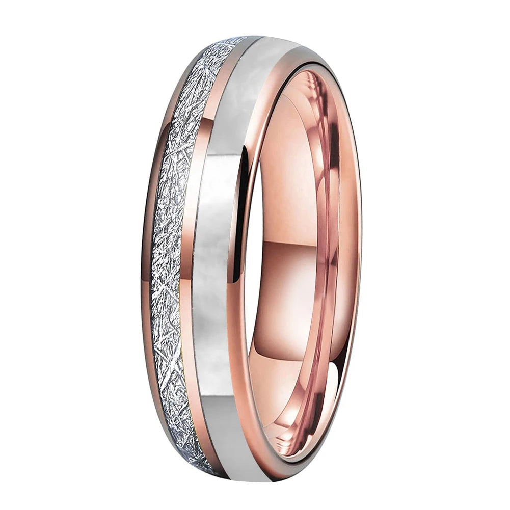 Anillo de Tungsteno con Meteorito y Nácar