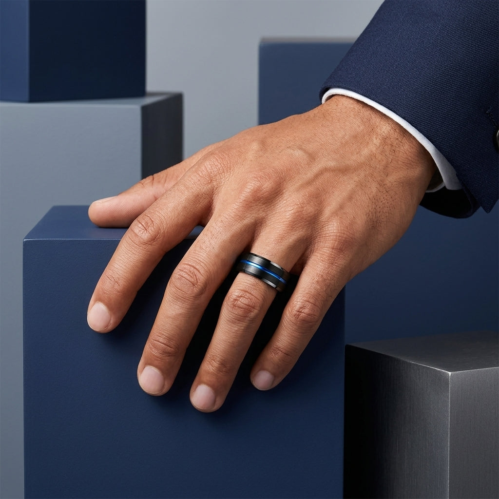 Anillo de Tungsteno con Ranura Central