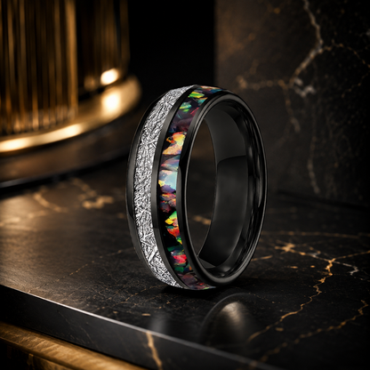 Anillo de Tungsteno con Ópalo Multicolor