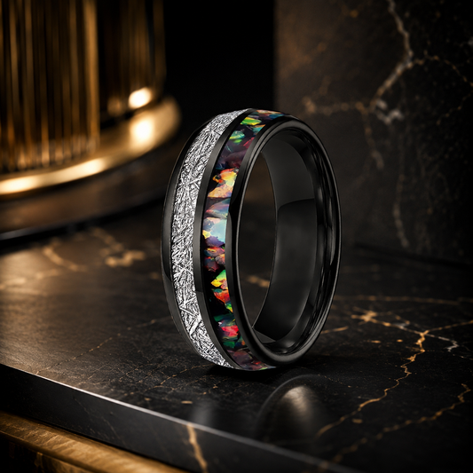 Anillo de Tungsteno con Ópalo Multicolor