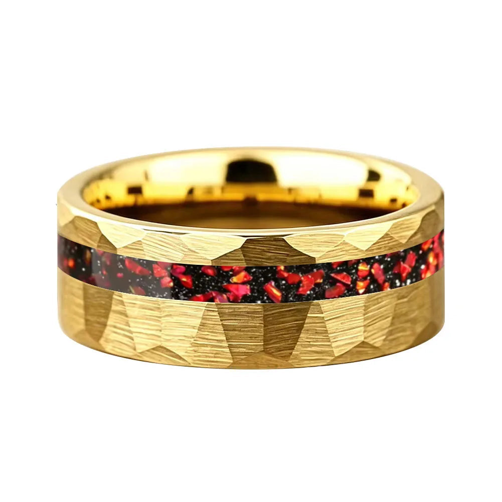 Anillo de Tungsteno Martillados con Granate Rojo