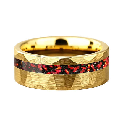 Anillo de Tungsteno Martillados con Granate Rojo