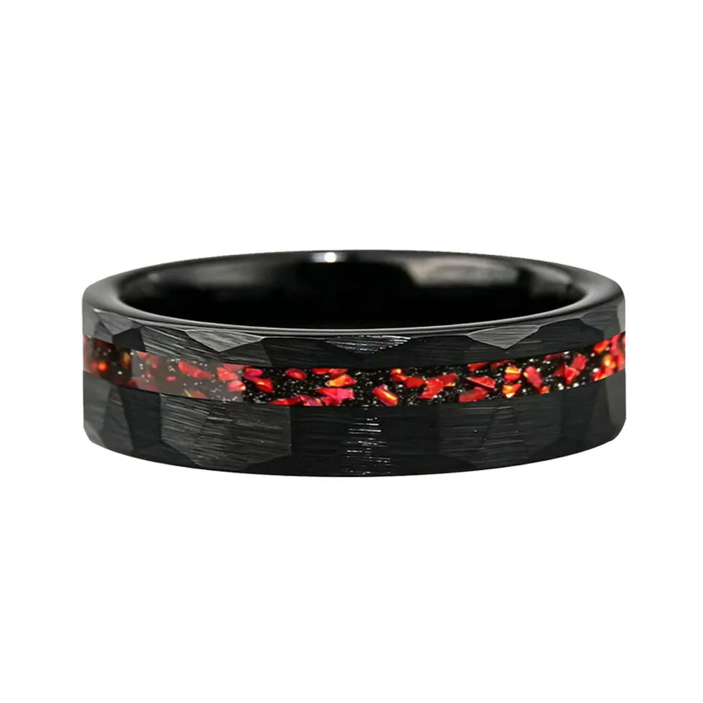 Anillo de Tungsteno Martillados con Granate Rojo