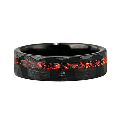 Anillo de Tungsteno Martillados con Granate Rojo