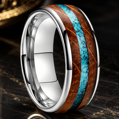 Anillo de Tungsteno con Barrica y Turquesa