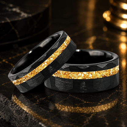 Anillo de Tungsteno con Cristal Dorado