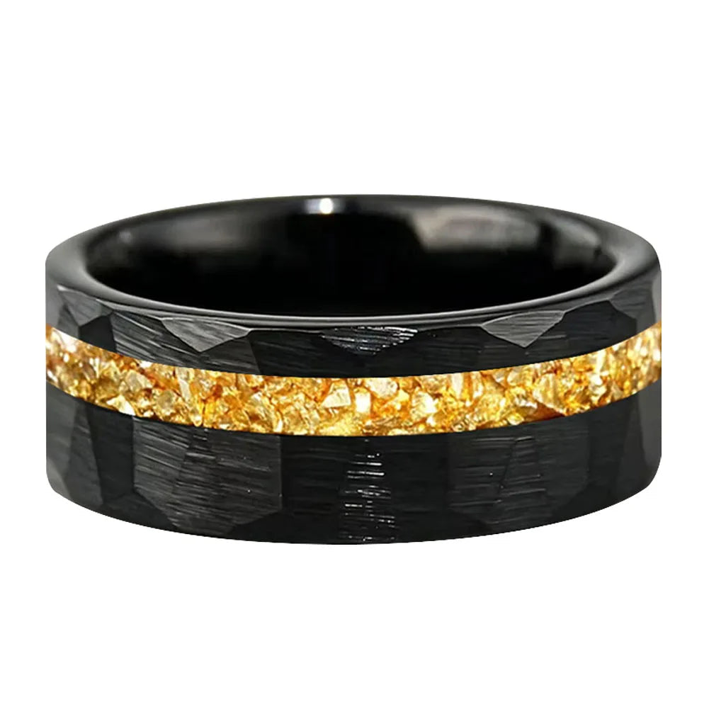 Anillo de Tungsteno con Cristal Dorado