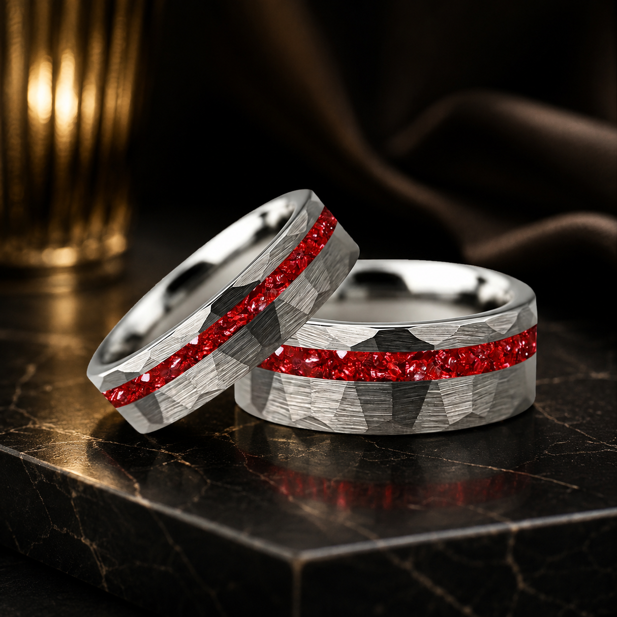 Anillo de Tungsteno con Cristal Rojo