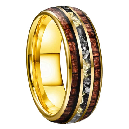 Anillo de Tungsteno con Madera de Koa y Meteorito