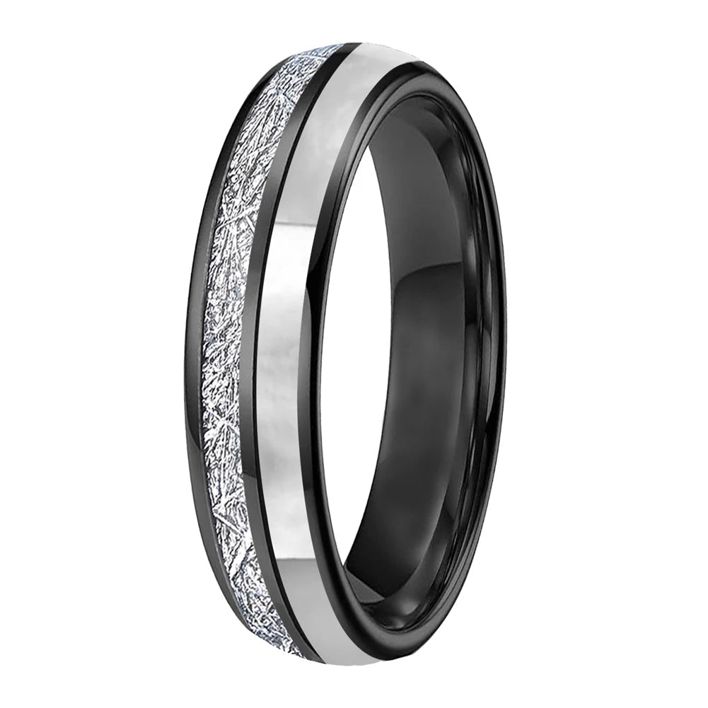 Anillo de Tungsteno con Meteorito y Nácar