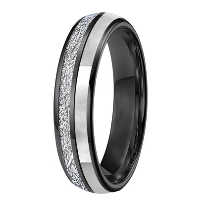 Anillo de Tungsteno con Meteorito y Nácar