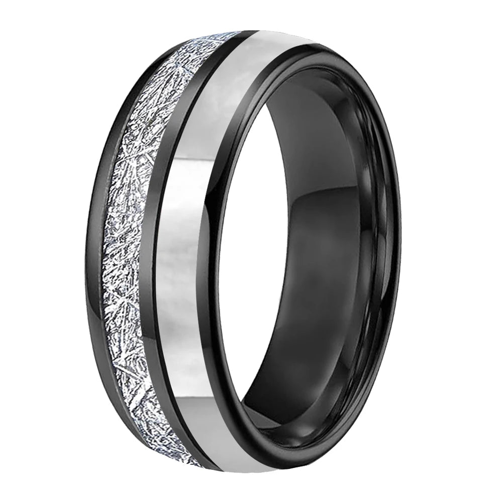 Anillo de Tungsteno con Meteorito y Nácar