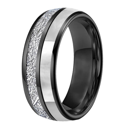Anillo de Tungsteno con Meteorito y Nácar