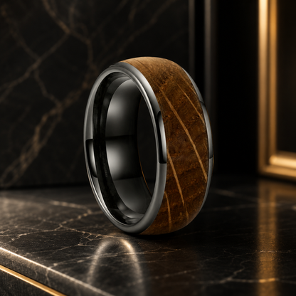 Anillo de Tungsteno con Roble de Barrica