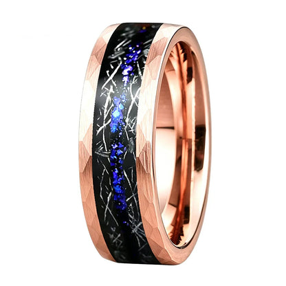 Anillo de Tungsteno Martillado con Ópalo Azul 8mm