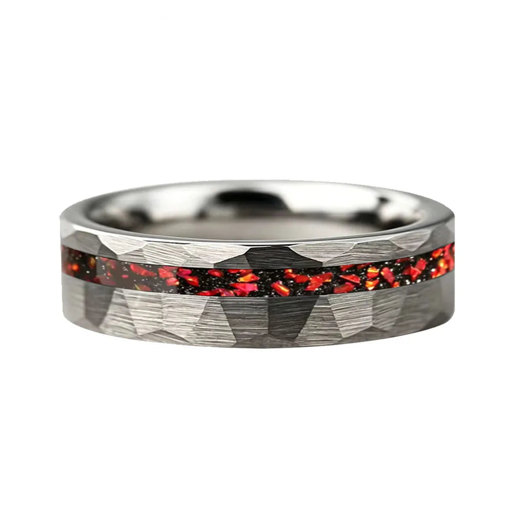 Anillo de Tungsteno Martillados con Granate Rojo