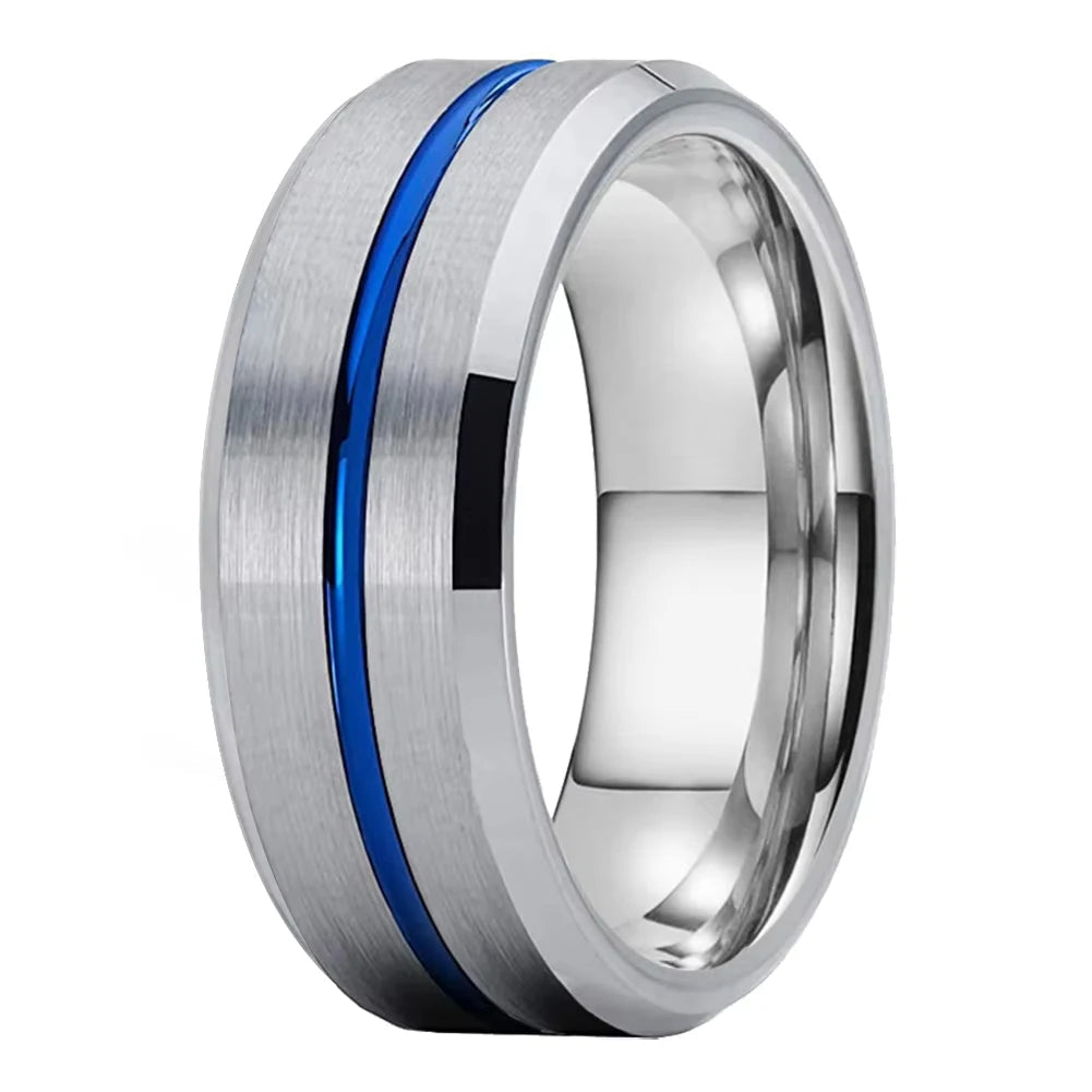 Anillo de Tungsteno Plateado con Ranura