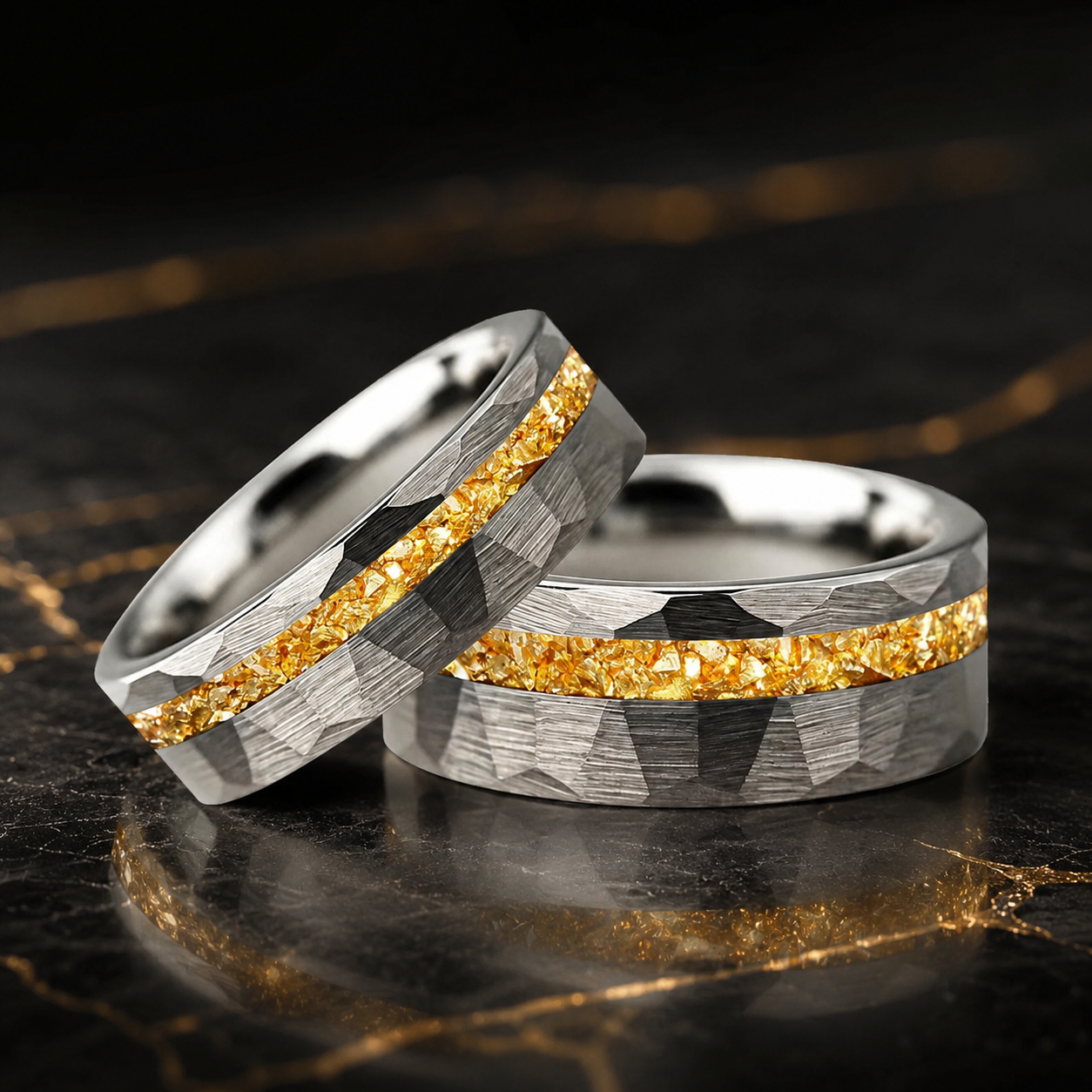 Anillo de Tungsteno con Cristal Dorado