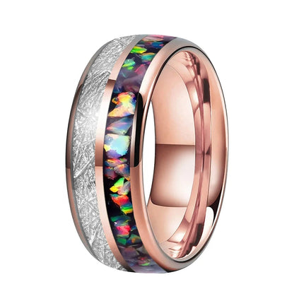 Anillo de Tungsteno con Ópalo Multicolor