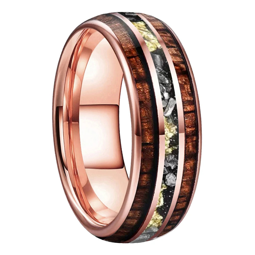 Anillo de Tungsteno con Madera de Koa y Meteorito