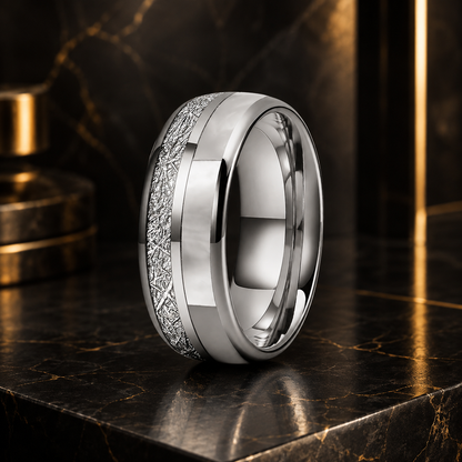 Anillo de Tungsteno con Meteorito y Nácar